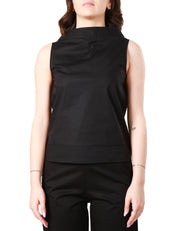 MAGLIA DONNA ALPHA STUDIO NERA SMANICATA CON COLLO TIFFANY