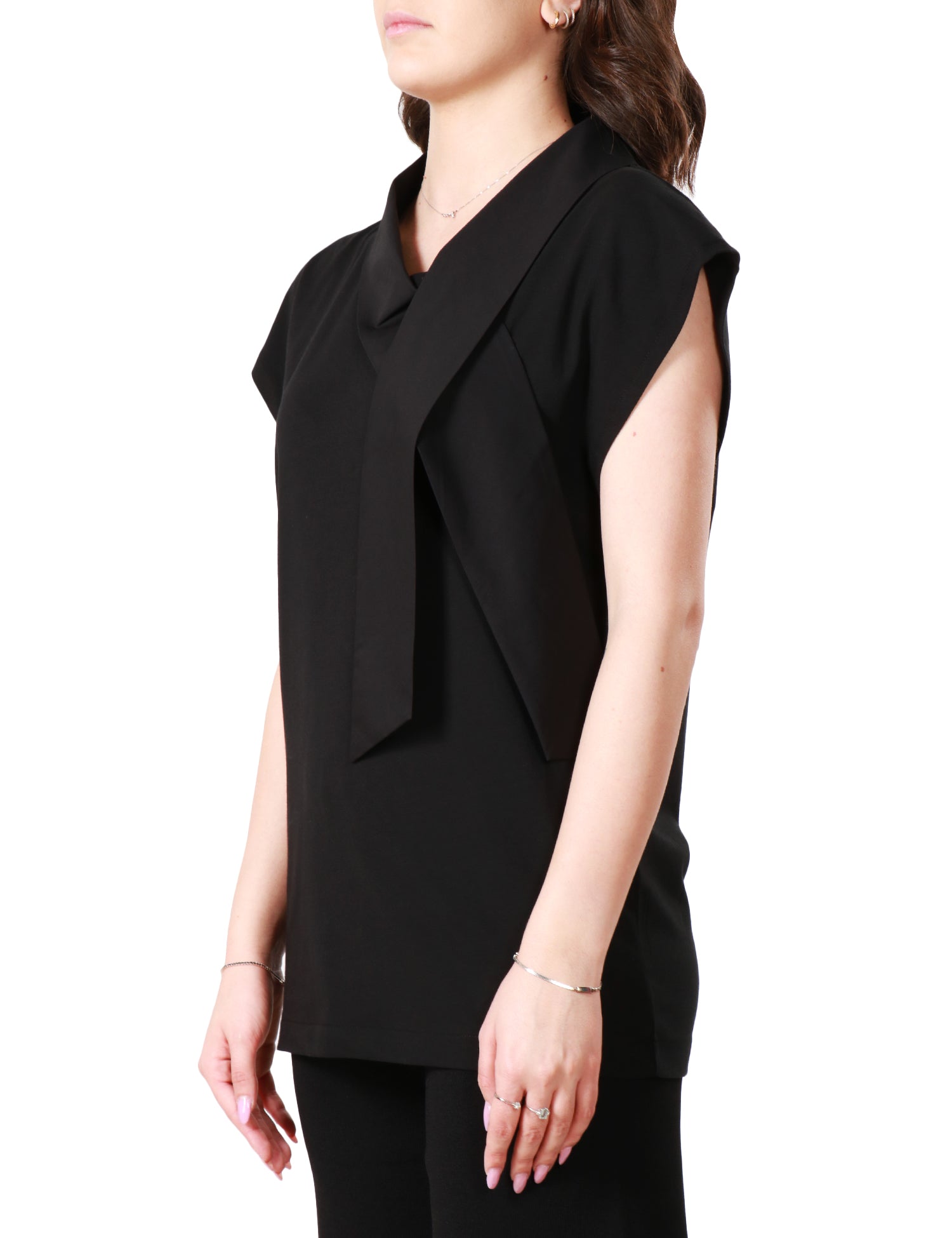 MAGLIA DONNA ALPHA STUDIO NERA A MEZZA MANICA KIMONO CON FIOCCO