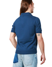 POLO UOMO ALPHA STUDIO BLU DENIM CON SCOLLO A V IN COTONE CREPE