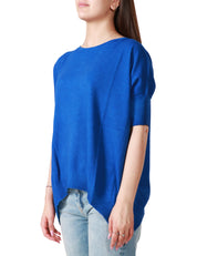 MAGLIA DONNA OVER AROVESCIO GENZIANA A MEZZA MANICA CON SCOLLO A BARCHETTA 100% COTONE