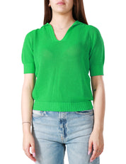 MAGLIA POLO AROVESCIO VERDE A MEZZA MANICA CON TRAMA IN PUNTO AJOUR 100% COTONE