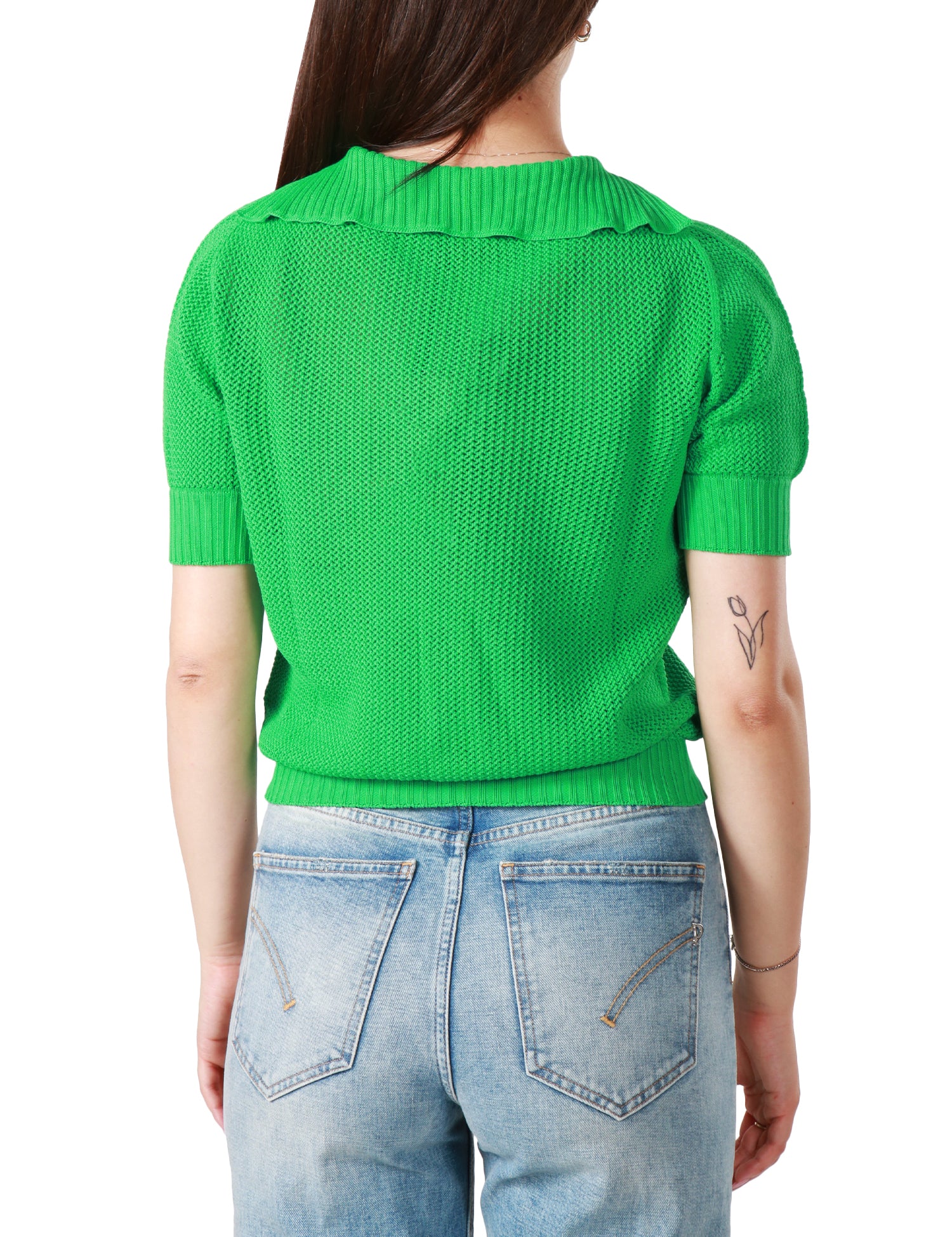 MAGLIA POLO AROVESCIO VERDE A MEZZA MANICA CON TRAMA IN PUNTO AJOUR 100% COTONE