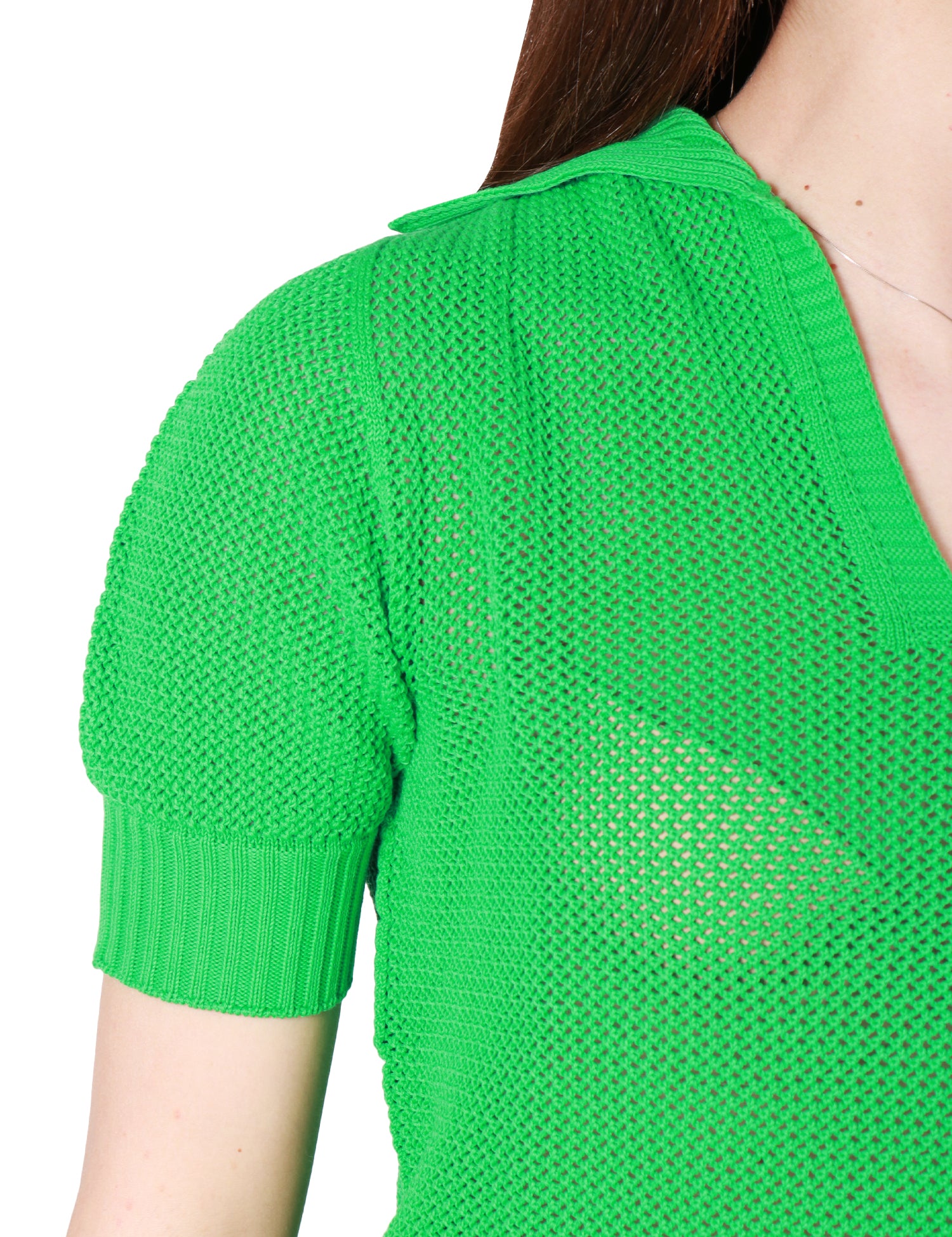 MAGLIA POLO AROVESCIO VERDE A MEZZA MANICA CON TRAMA IN PUNTO AJOUR 100% COTONE