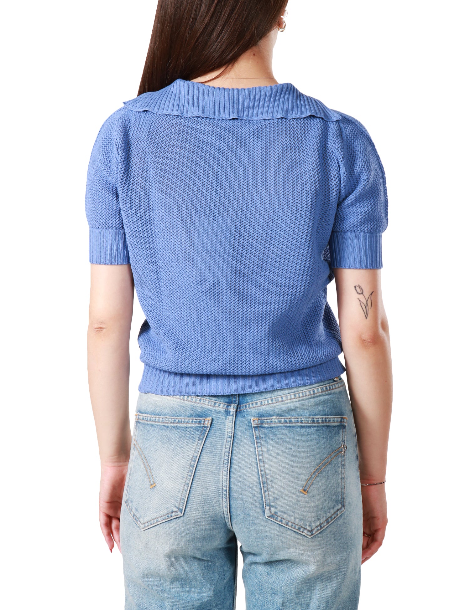 MAGLIA POLO DONNA AROVESCIO CIELO A MEZZA MANICA CON TRAMA IN PUNTO AJOUR 100% COTONE