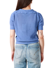 MAGLIA POLO DONNA AROVESCIO CIELO A MEZZA MANICA CON TRAMA IN PUNTO AJOUR 100% COTONE