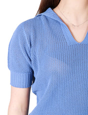 MAGLIA POLO DONNA AROVESCIO CIELO A MEZZA MANICA CON TRAMA IN PUNTO AJOUR 100% COTONE