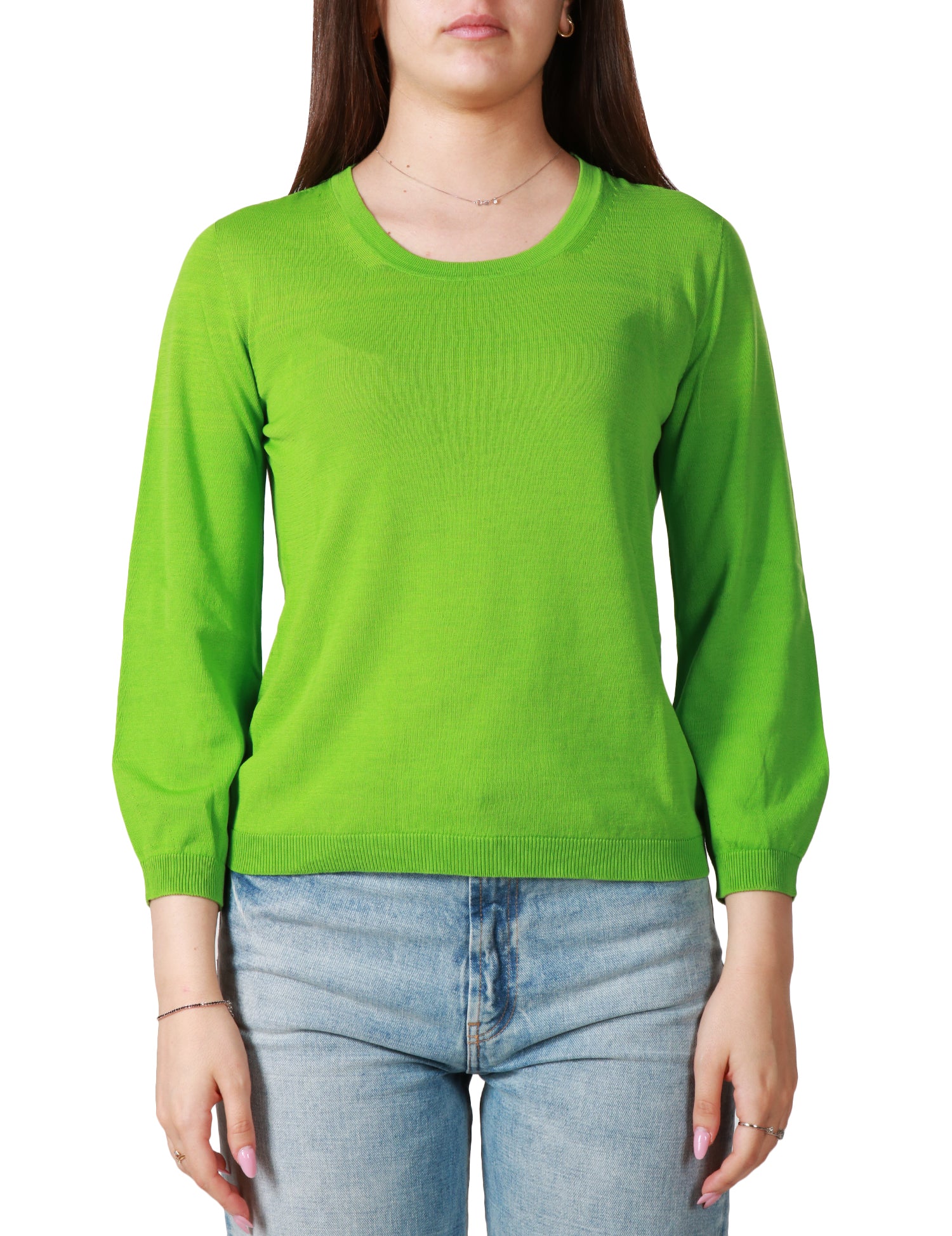 MAGLIA DONNA AROVESCIO VERDE GIROCOLLO CON MANICA LUNGA A SBUFFO