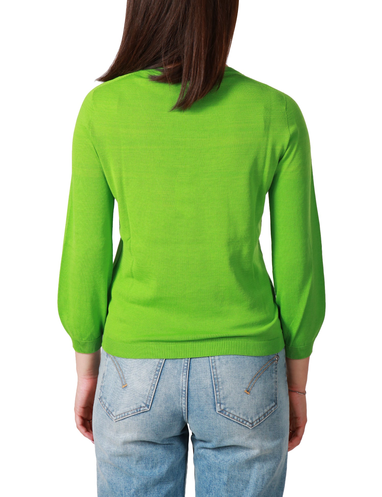 MAGLIA DONNA AROVESCIO VERDE GIROCOLLO CON MANICA LUNGA A SBUFFO