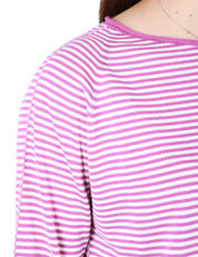 MAGLIA DONNA AROVESCIO A RIGHE BIANCO/VIOLA PARICOLLO E MANICA 3/4