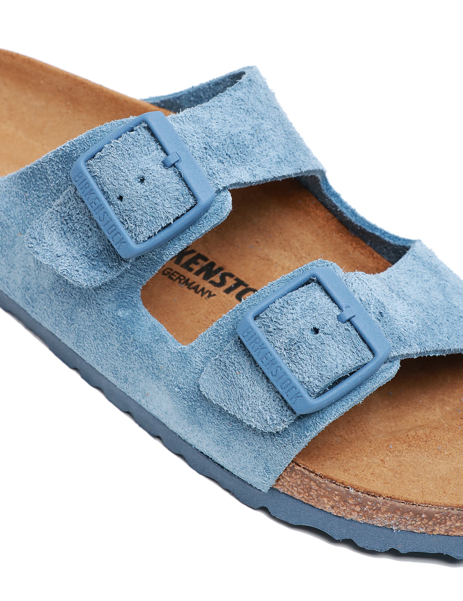 CIABATTA UOMO BIRKENSTOCK ARIZONA BLUE IN PELLE SCAMOSCIATA CON DOPPIO CINTURINO E FIBBIE IN TONO COLORE