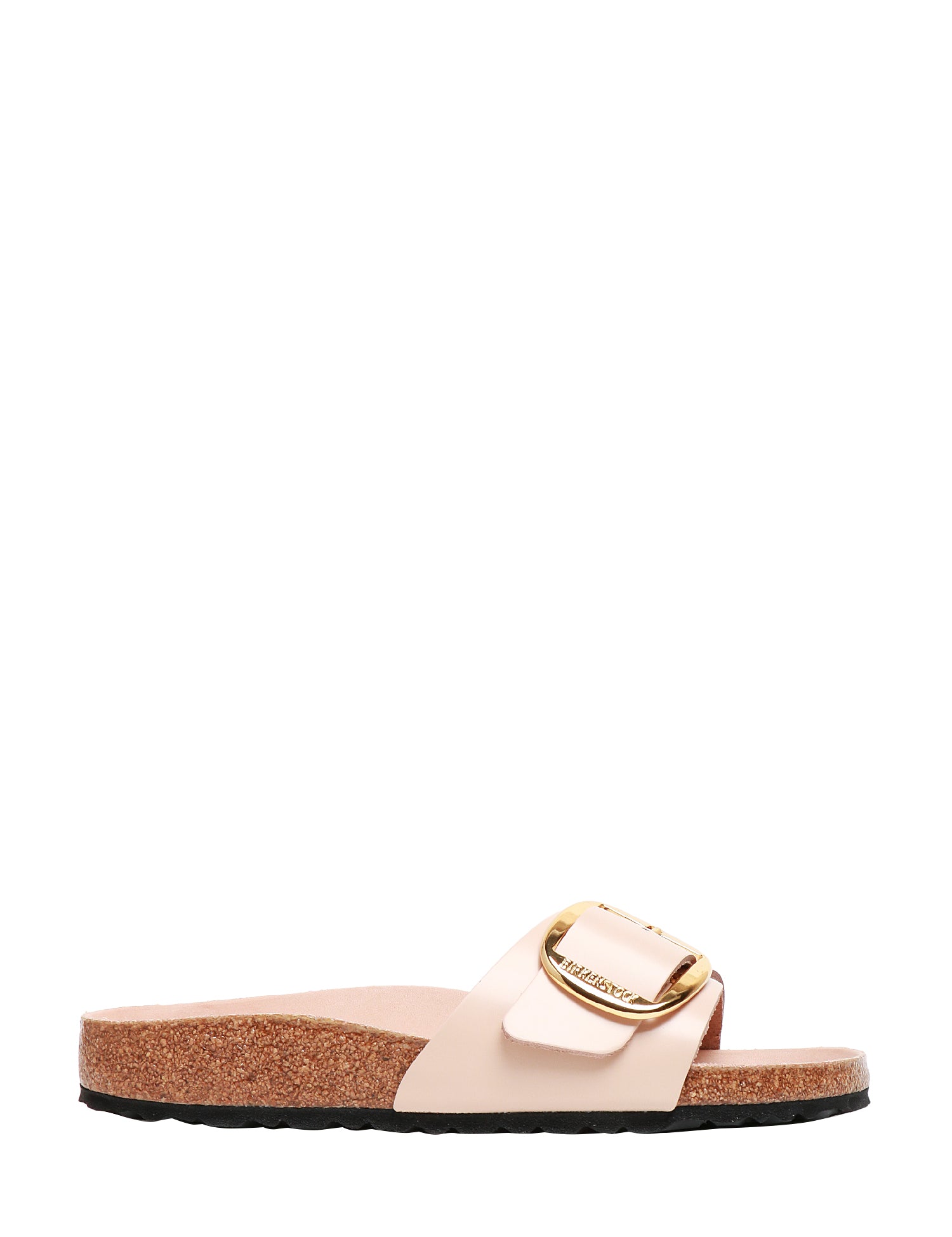 CIABATTA DONNA BIRKENSTOCK MADRD BIG BUCKLE BEIGE IN PELLE OLIATA CON FIBBIA SINGOLA REGOLABILE E PLANTARE IN COLORE COORDINATO