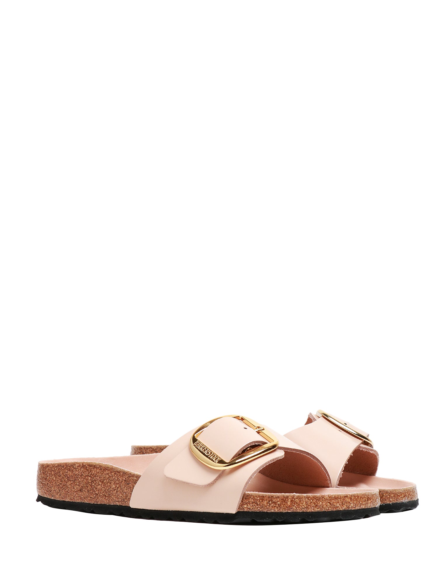 CIABATTA DONNA BIRKENSTOCK MADRD BIG BUCKLE BEIGE IN PELLE OLIATA CON FIBBIA SINGOLA REGOLABILE E PLANTARE IN COLORE COORDINATO