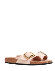 CIABATTA DONNA BIRKENSTOCK MADRD BIG BUCKLE BEIGE IN PELLE OLIATA CON FIBBIA SINGOLA REGOLABILE E PLANTARE IN COLORE COORDINATO