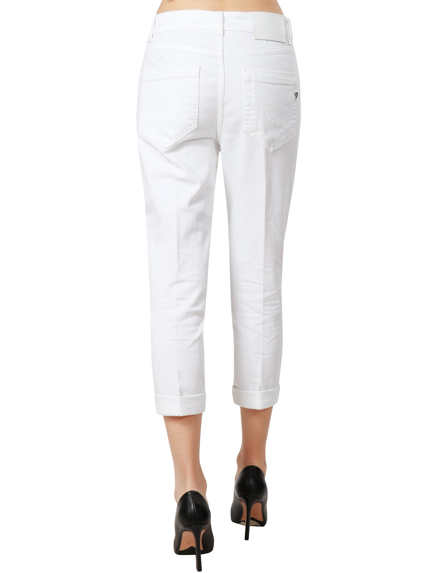 JEANS DONDUP DONNA BIANCO MODELLO KOONS CON BOTTONI GIOIELLO IN WHITE DENIM