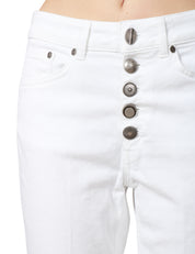 JEANS DONDUP DONNA BIANCO MODELLO KOONS CON BOTTONI GIOIELLO IN WHITE DENIM