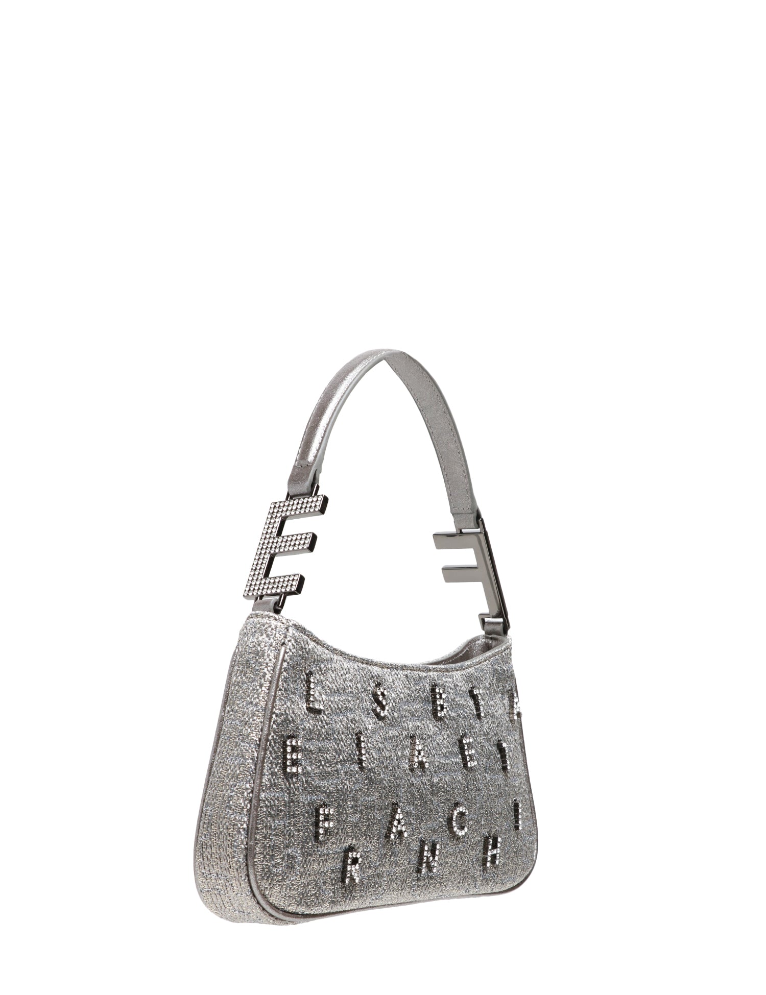 BORSA DONNA ELISABETTA FRANCHI PIOMBO A SPALLA IN TWEED LUREX CON LETTERING DI STRASS