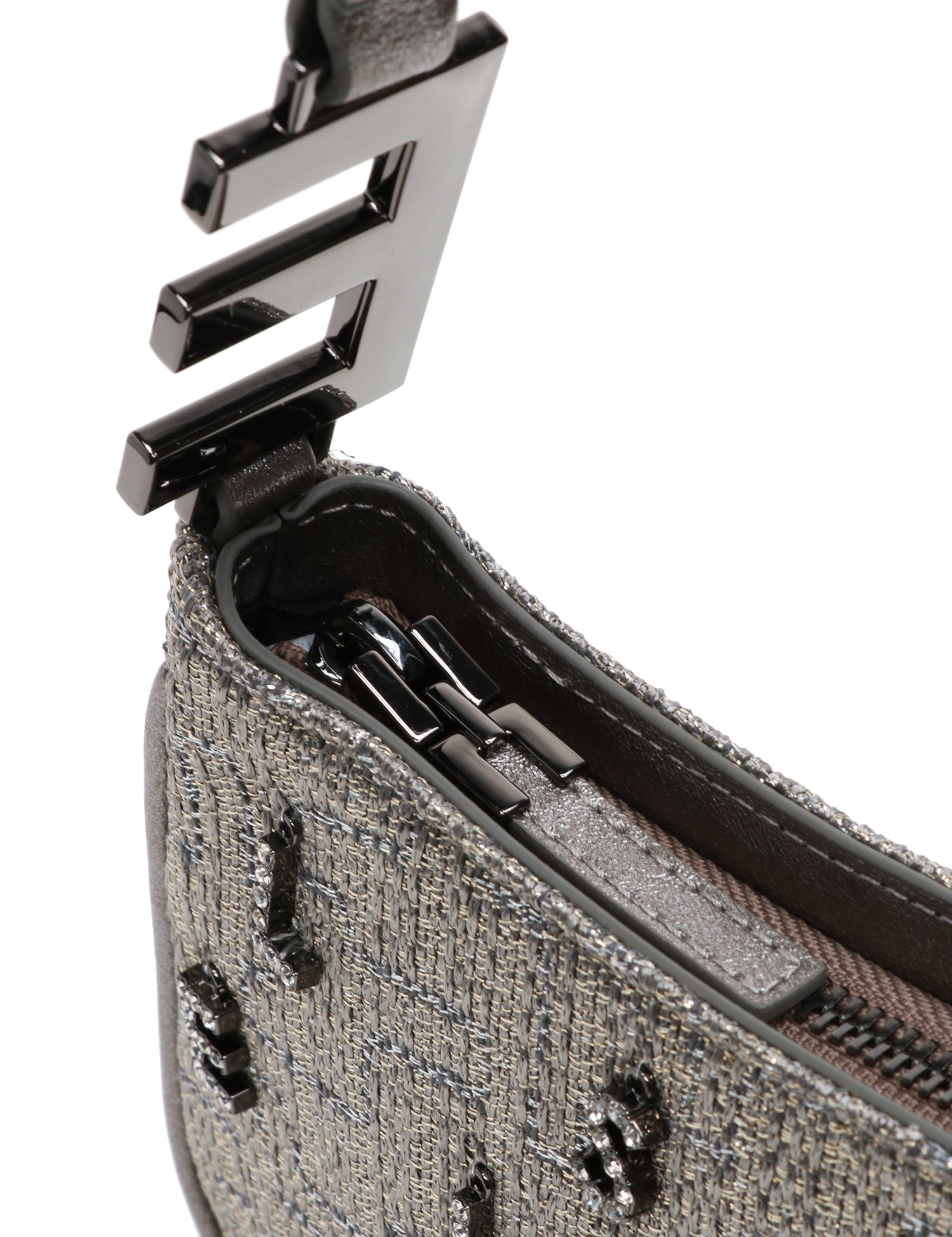 BORSA DONNA ELISABETTA FRANCHI PIOMBO A SPALLA IN TWEED LUREX CON LETTERING DI STRASS