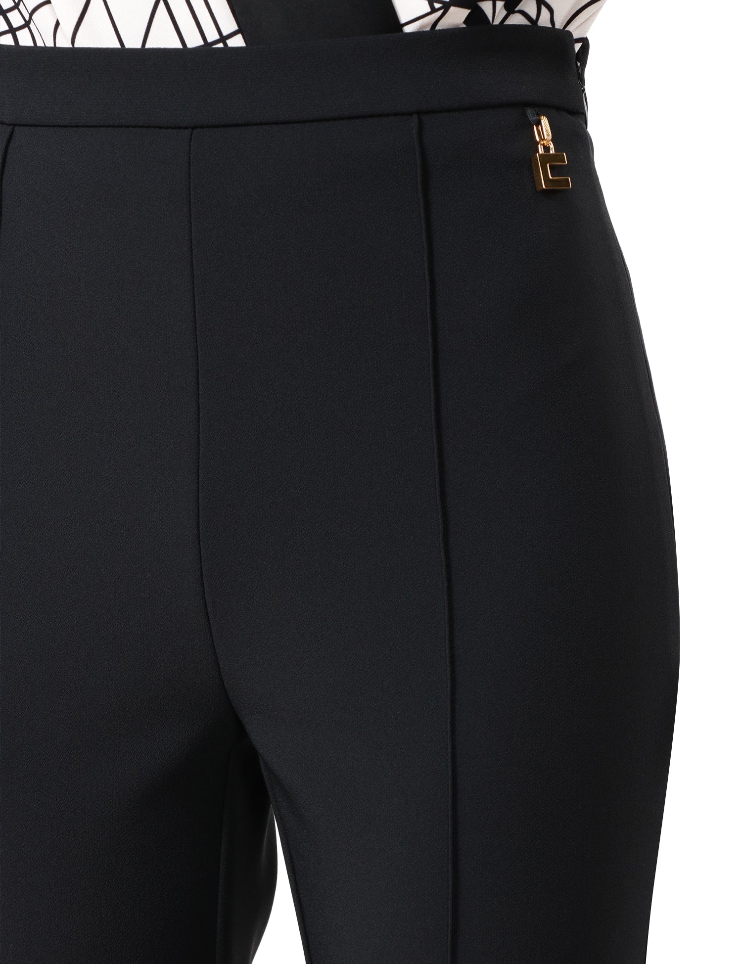 PANTALONE DONNA ELISABETTA FRANCHI NERO A PALAZZO IN CRèPE STRETCH CON CHARMS IN METALLO DORATO