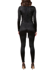 TUTA INTERA DONNA ELISABETTA FRANCHI NERA A MANICA LUNGA IN LYCRA LUCIDA CON CUT OUT SULL'ADDOME