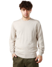 MAGLIA UOMO K-WAY BEIGE GIROCOLLO A MANICA LUNGA MODELLO SEBASTIEN IN COTONE FILATO