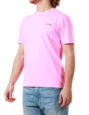 T-SHIRT UOMO MC 2 SAINT BARTH ROSA GIROCOLLO CON LOGO RICAMATO SUL PETTO 100% COTONE