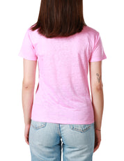 T-SHIRT DONNA MC 2 SAINT BARTH ROSA CON SCOLLO A V E LOGO IN TONO RICAMATO SUL PETTO IN JERSEY DII LINO LEGGERO