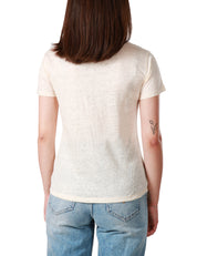 T-SHIRT DONNA MC 2 SAINT BARTH PANNA CON SCOLLO A V E LOGO IN TONO RICAMATO SUL PETTO IN JERSEY DI LINO LEGGERO