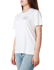 T-SHIRT DONNA MC 2 SAINT BARTH BIANCA GIROCOLLO CON SCRITTA "MI PIACE LUI CHE PIACE A LEI CHE PIACE A LUI...CHE PALLE!" IN JERSEY DI COTONE 100%