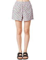 SHORTS DONNA MC 2 SAINT BARTH ROSA CON FANTASIA A FIORI IN COTONE ED ELASTICO IN VITA