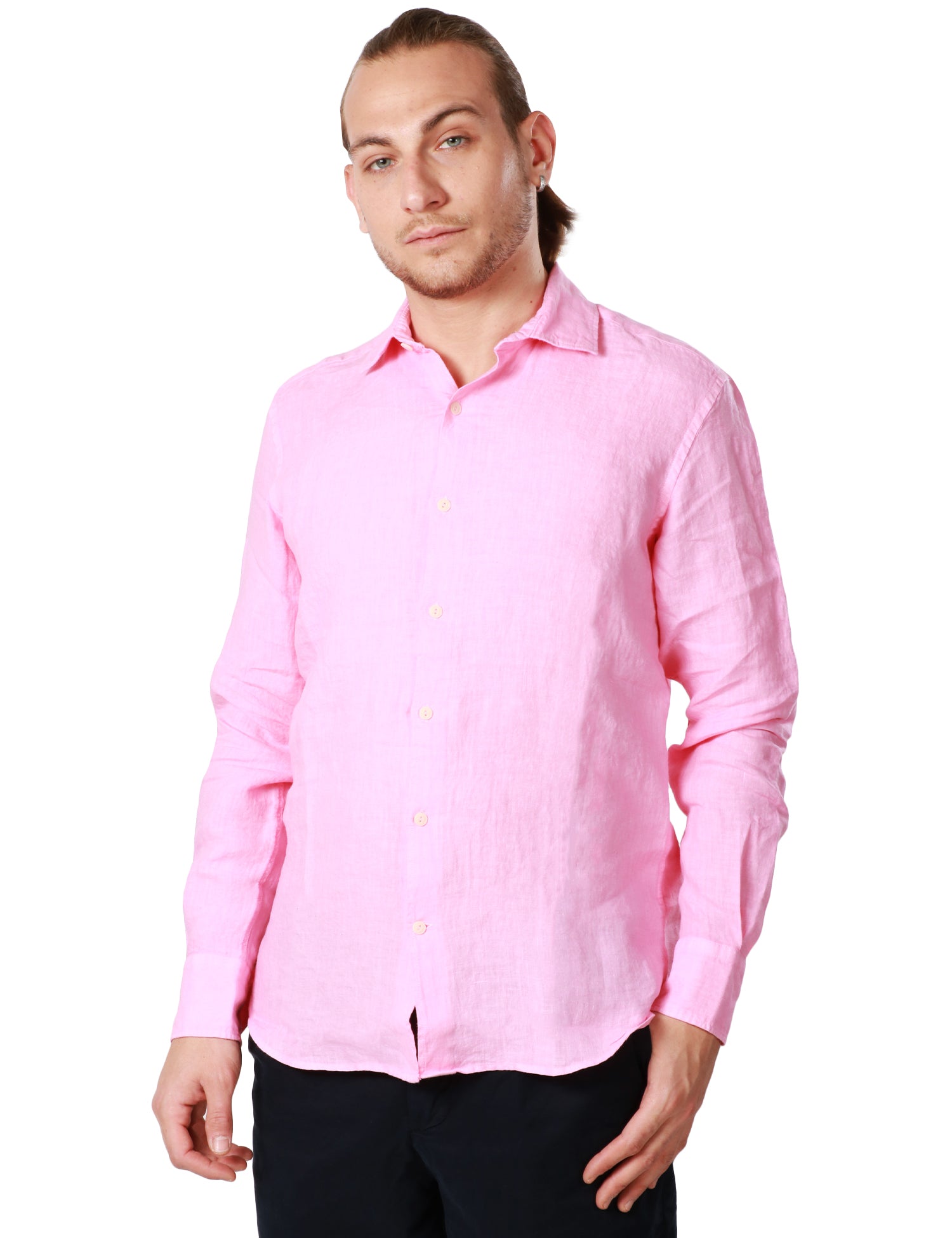 CAMICIA UOMO MC 2 SAINT BARTH ROSA BUBBLE PAMPLONA 100% LINO