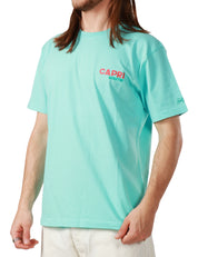 T-SHIRT UOMO MC 2 SAINT BARTH VERDE ACQUA GIROCOLLO CON SCRITTA SUL PETTO E DIETRO "CAPRI ADDICTED" E LOGO RICAMATO SULLA MANICA