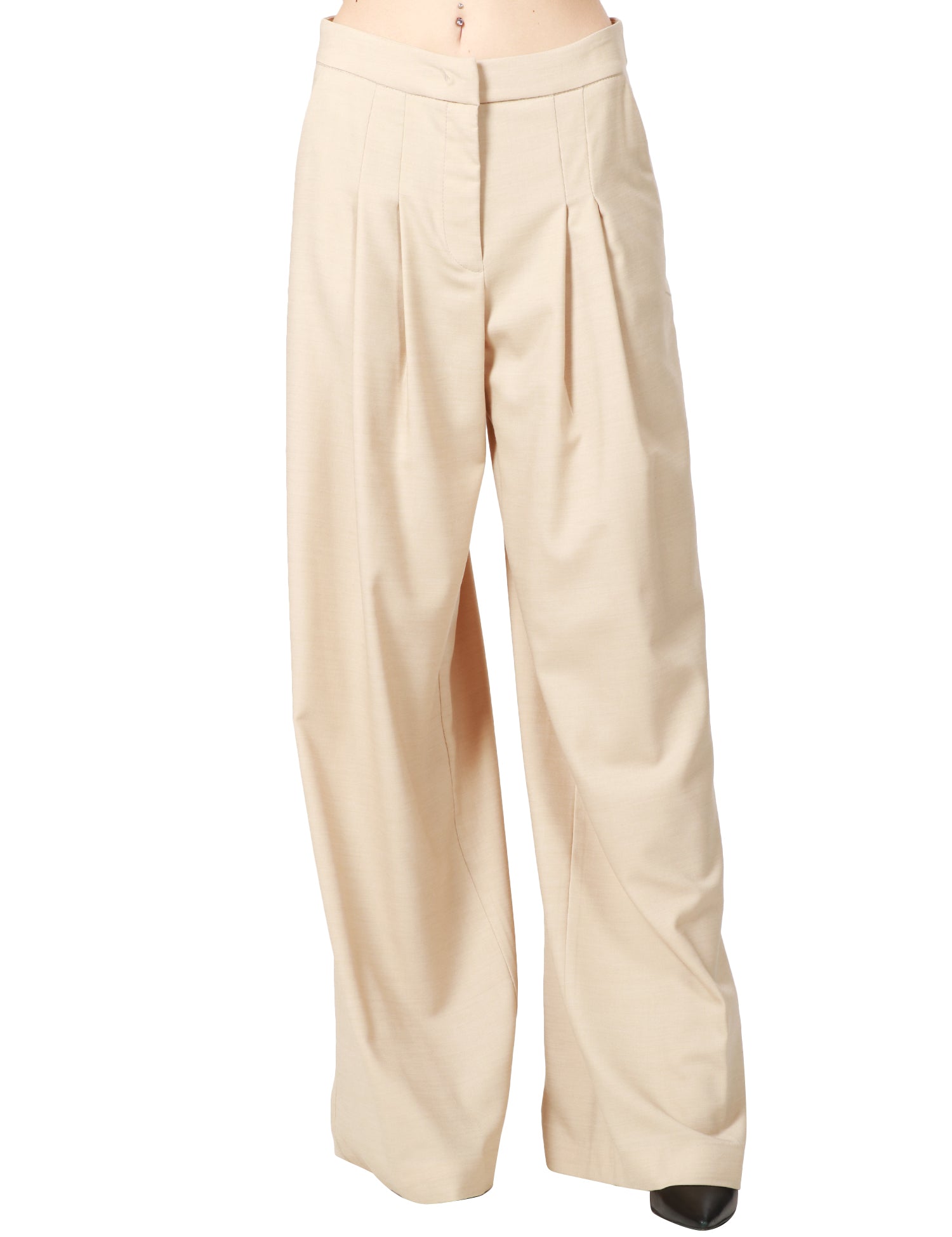 PANTALONE DONNA MVP WARDROBE NICE AVORIO A PALAZZO CON PINCES DAVANTI