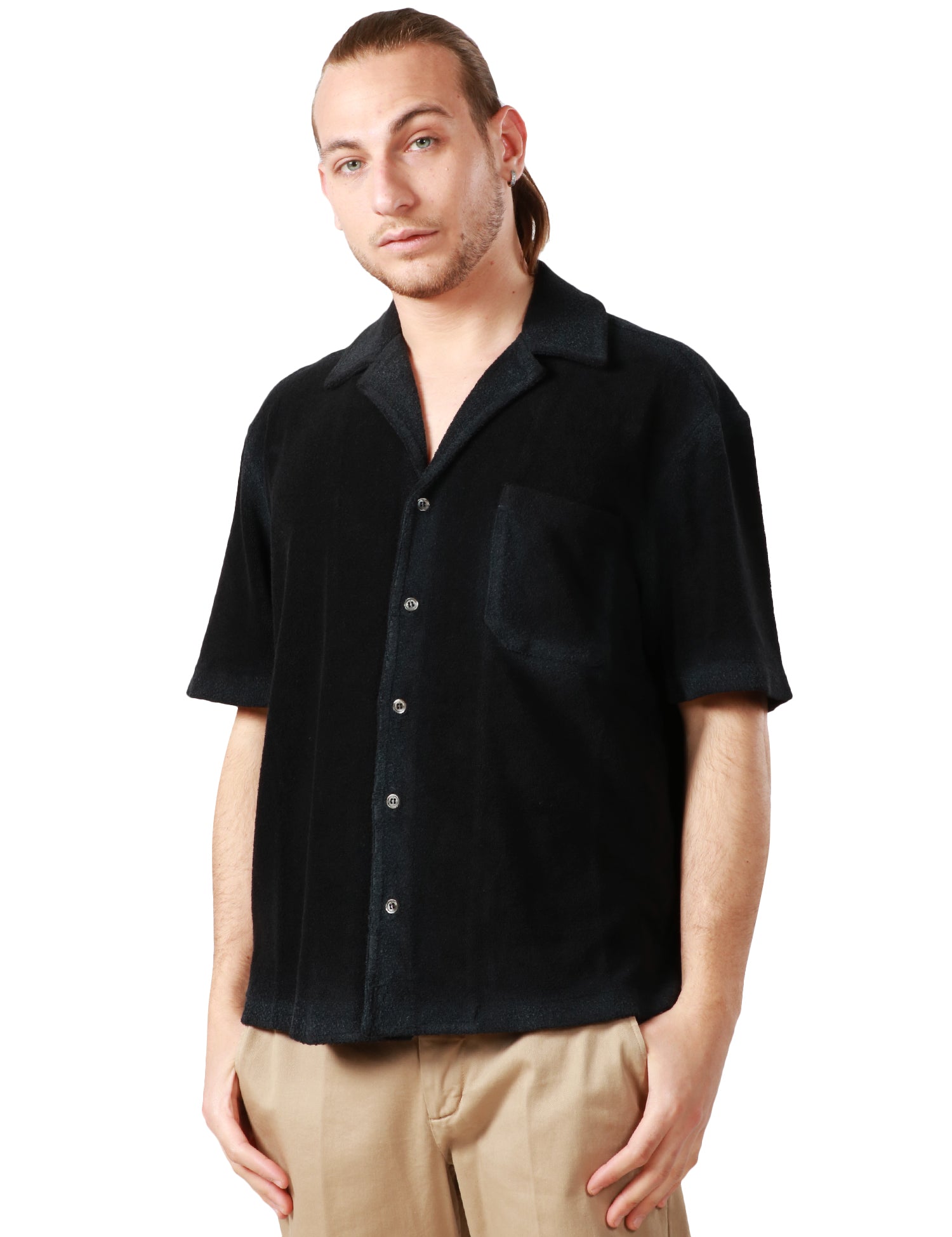 CAMICIA UOMO ROBERTO COLLINA NERO A MEZZA MANICA IN TESSUTO SPUGNA MISTO COTONE