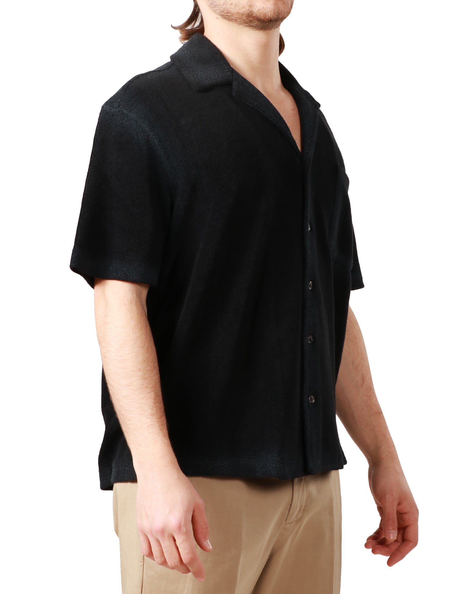 CAMICIA UOMO ROBERTO COLLINA NERO A MEZZA MANICA IN TESSUTO SPUGNA MISTO COTONE