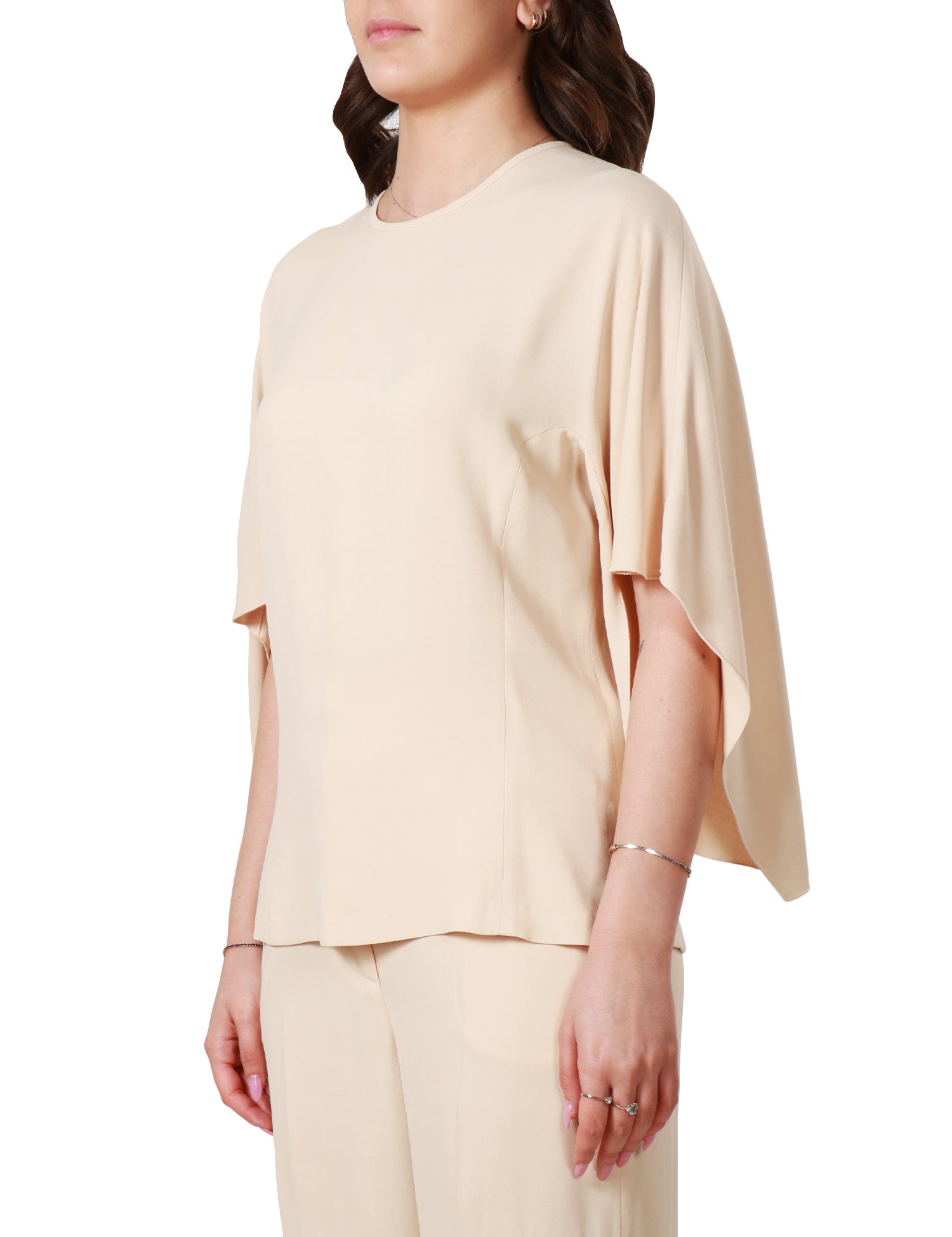 BLUSA DONNA SEVENTY BEIGE CON MANICHE A VOLANT E APERTURA SUL RETRO