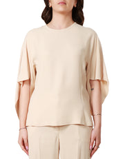 BLUSA DONNA SEVENTY BEIGE CON MANICHE A VOLANT E APERTURA SUL RETRO