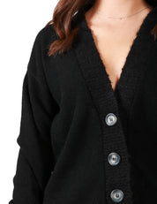 CARDIGAN DONNA ALPHA STUDIO NERO CON SCOLLO A V E BOTTONI IN LANA BIMATERIALE