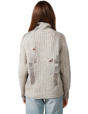 MAGLIONE DONNA ALPHA STUDIO GRIGIO COLLO ALTO CON ROTTURE E TRATTAMENTO SPALMATO IN MISTO ALPACA