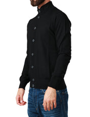 CARDIGAN BLOUSON UOMO ALPHA STUDIO NERO CON BOTTONI IN TONO 100% LANA MERINOS