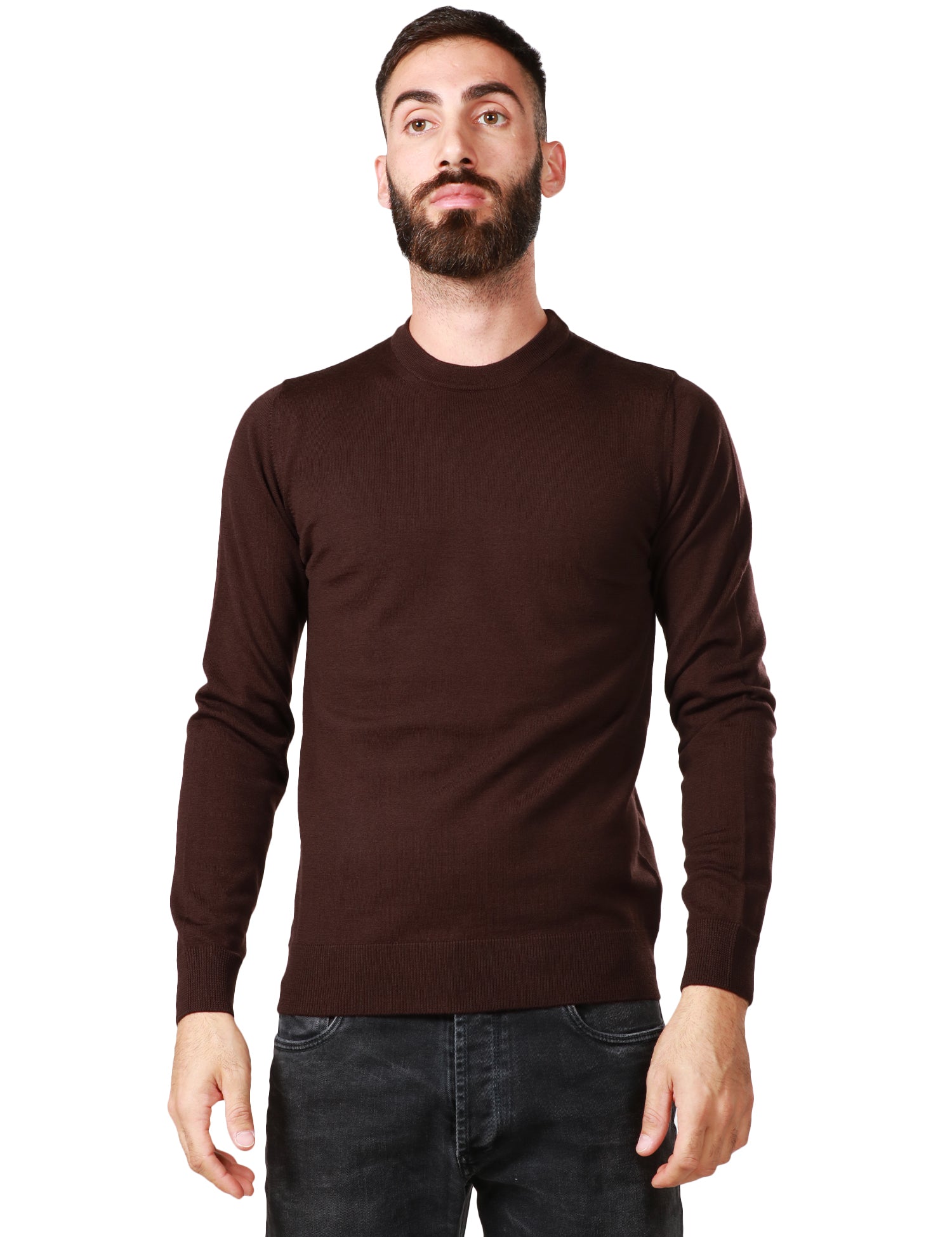 MAGLIONE UOMO ALPHA STUDIO MORO GIROCOLLO SLIM FIT 100% LANA MERINOS