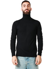 MAGLIONE UOMO ALPHA STUDIO NERO COLLO ALTO 100% LANA MERINOS