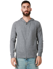 MAGLIA UOMO ALPHA STUDIO GRIGIO MEDIO CON ZIP E CAPPUCCIO IN LANA VERGINE