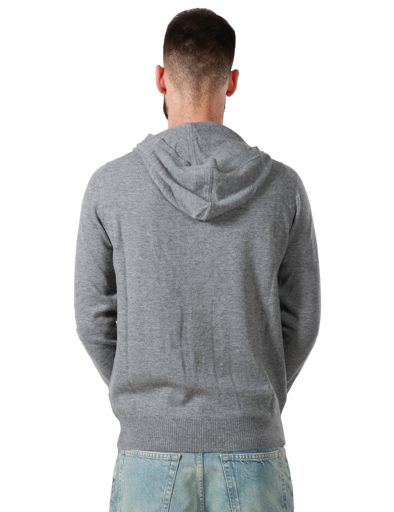 MAGLIA UOMO ALPHA STUDIO GRIGIO MEDIO CON ZIP E CAPPUCCIO IN LANA VERGINE