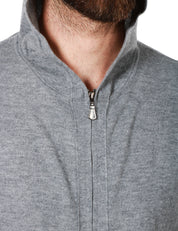 MAGLIA UOMO ALPHA STUDIO GRIGIO MEDIO CON ZIP E CAPPUCCIO IN LANA VERGINE