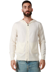 MAGLIA UOMO ALPHA STUDIO LATTE CON ZIP E CAPPUCCIO IN LANA VERGINE