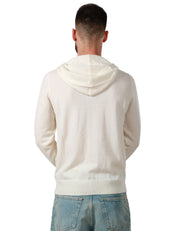 MAGLIA UOMO ALPHA STUDIO LATTE CON ZIP E CAPPUCCIO IN LANA VERGINE