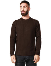 MAGLIONE UOMO ALPHA STUDIO MARRONE GIROCOLLO CON POLSI E ORLI A COSTE IN MISTO LANA E CASHMERE