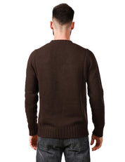 MAGLIONE UOMO ALPHA STUDIO MARRONE GIROCOLLO CON POLSI E ORLI A COSTE IN MISTO LANA E CASHMERE