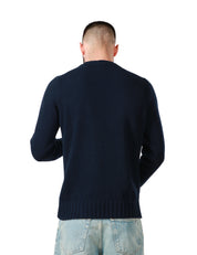 MAGLIONE UOMO ALPHA STUDIO BLU NOTTE GIROCOLLO BOXY IN MISTO LANA E CASHMERE