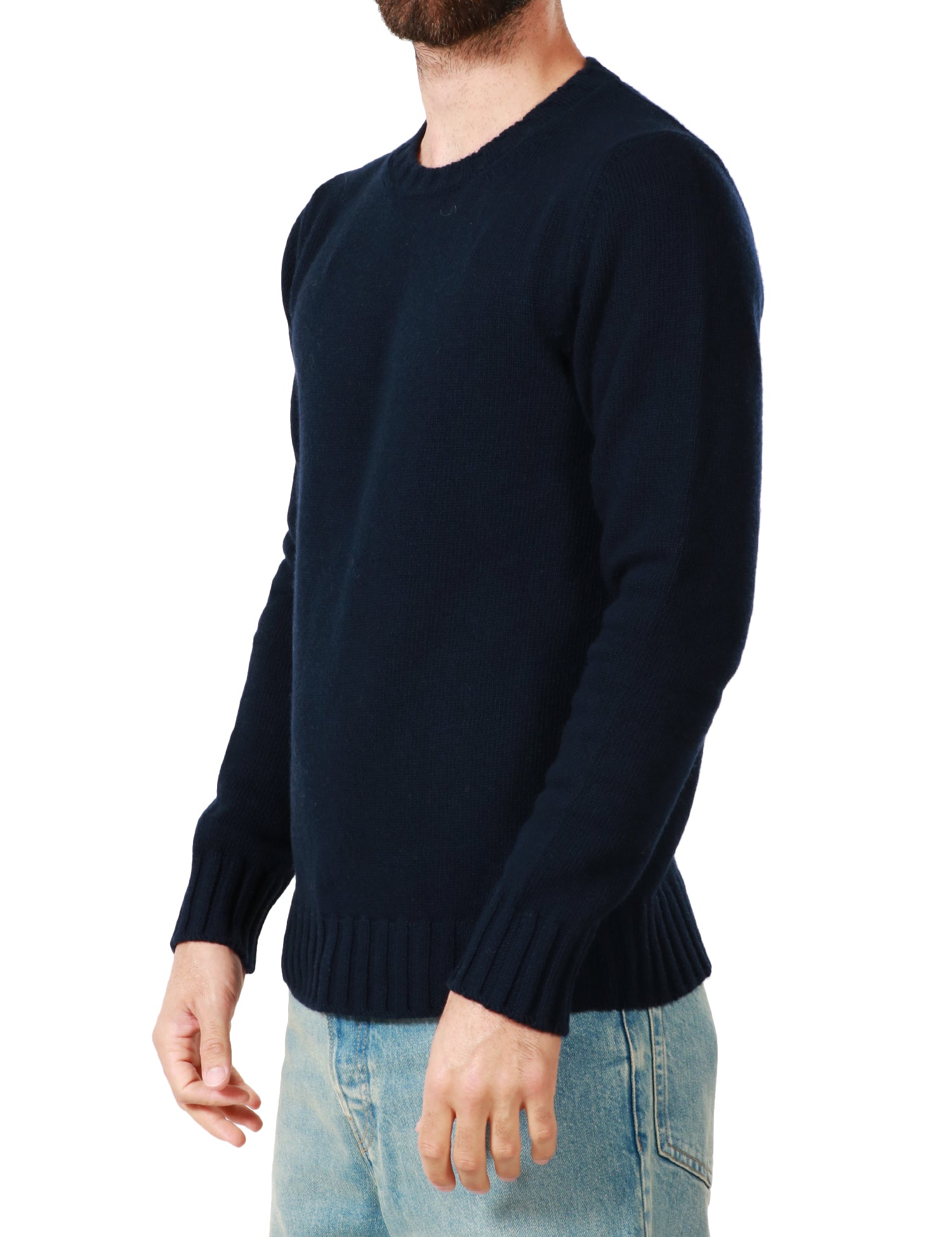 MAGLIONE UOMO ALPHA STUDIO BLU NOTTE GIROCOLLO BOXY IN MISTO LANA E CASHMERE